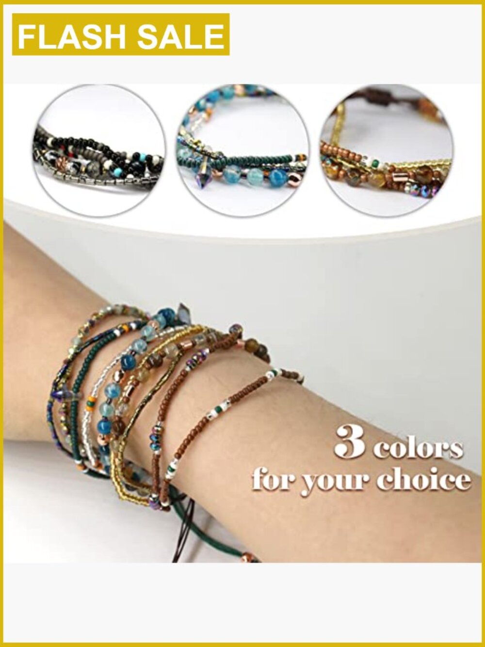 Boho Beaded Anklet Bracelet for Women Adjustable Handmade Bohemian Chain - Picture 4 of 6